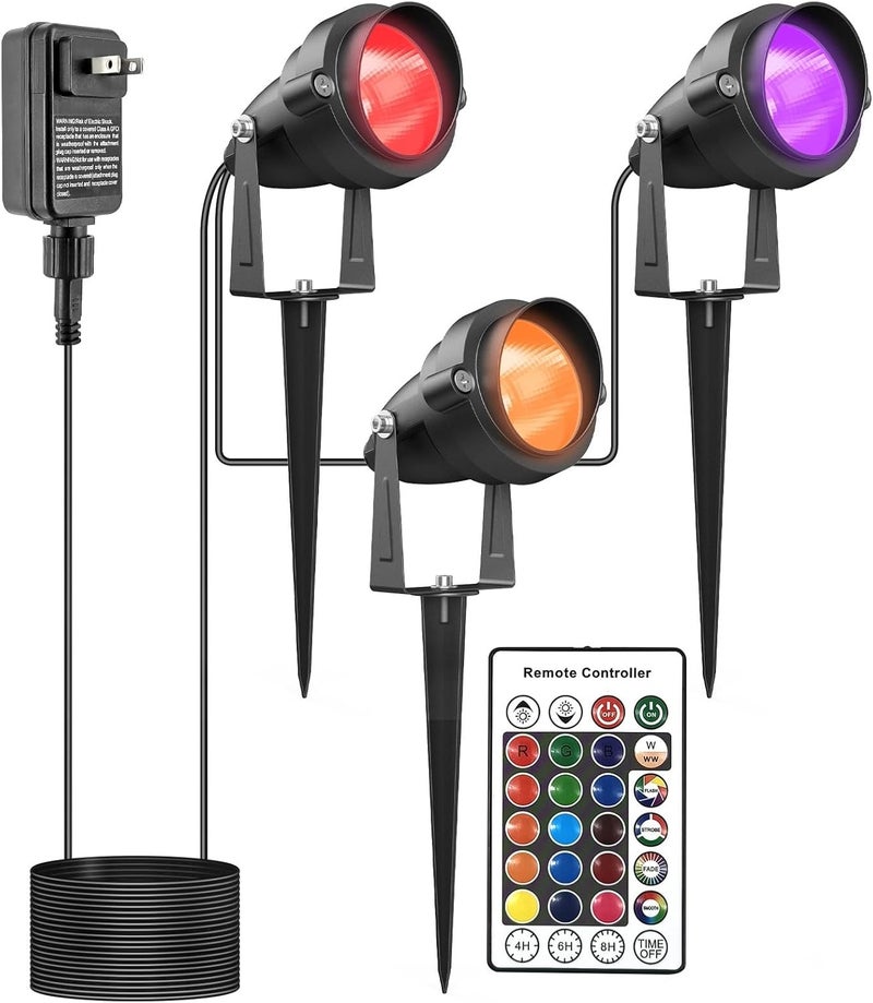 Bolusmll أضواء سبوت لايت RGB وبيضاء دافئة مع مؤقت، 15 واط تحكم فردي لأضواء الهالوين الخارجية، سبوت لايت مقاوم للماء IP65 لتنسيق الحدائق، 3 أضواء - Image 1
